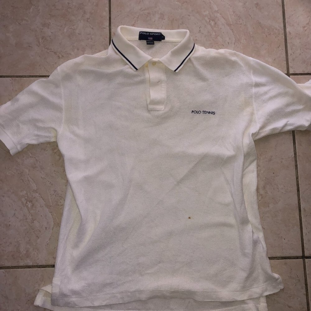 Polo Sport Tennis Size M White Ralph Lauren Vintage RN 41381